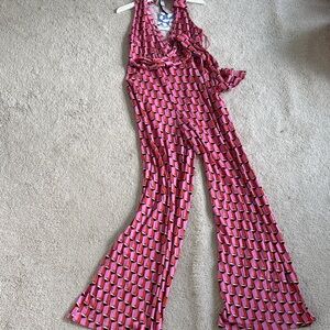 Stylish Pink Geometric Jumpsuit DIANE VON FURSTENBURG XS